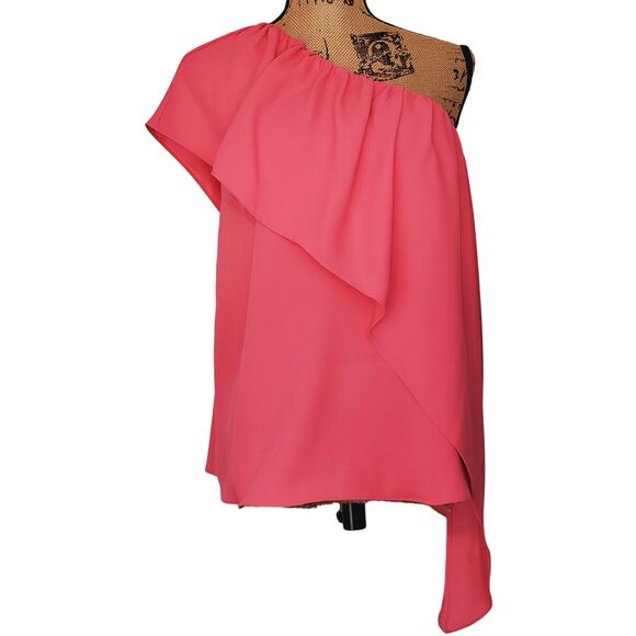 Trina Turk One Shoulder Ruffle Satisfied Pink Top Size Small NWT - Picture 4 of 12